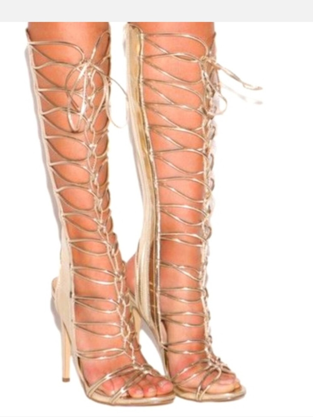 Shoedazzle Inspired "Sophia Webster Metallic Gladiator Lace-Up Knee Boots/sandal